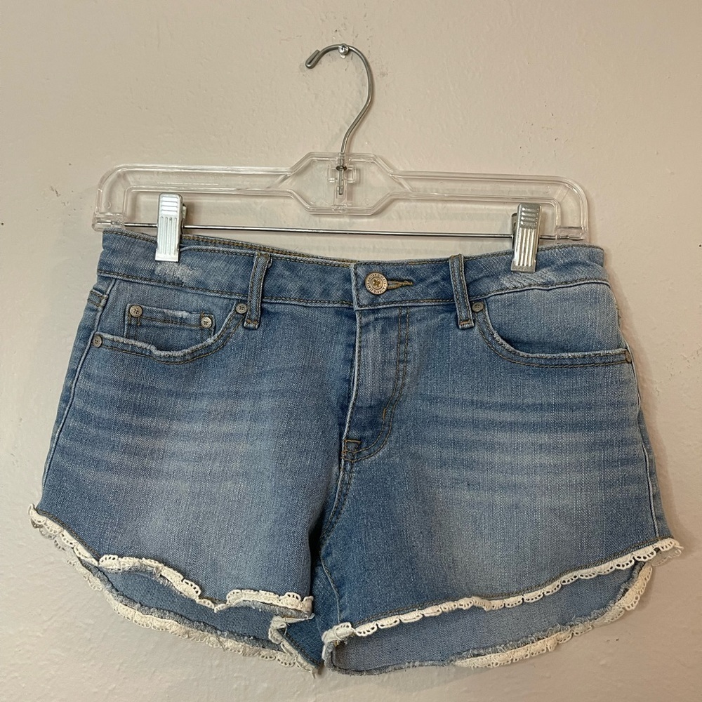 Altard State Jean Shorts Lace Trim Sz 27 Distressed Cut Offs Boho Stretch Denim